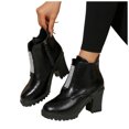 thumbnail image 4 of Ankle Boots for Women Matte Side Zip Round Toe Chunky High Heel Casual British Style Boots Black 9.5, 4 of 7