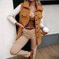 thumbnail image 2 of larppty Womens Warm Sherpa Fleece Sleeveless Button Down Long Vest Sherpa Jackets Coat Outerwear (Gold, XL), 2 of 5
