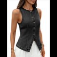 thumbnail image 1 of Chaleco Vaquero Elástico Sin Mangas para Mujer, con Botones y Cuello Redondo, Informal, Estilo Western para Verano Gris Negro M, 1 of 9