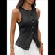 thumbnail image 1 of Chaleco Vaquero Elástico Sin Mangas para Mujer, con Botones y Cuello Redondo, Informal, Estilo Western para Verano Gris Negro L, 1 of 9