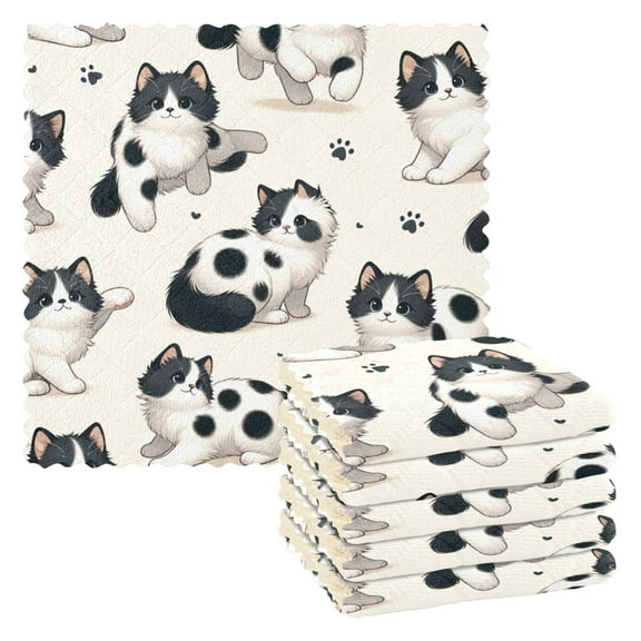 6 Packs Lovely Cats and Paw Kitchen Dish Towels Soft Absorbent Dish Cloths 11"x11"