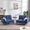 thumbnail image 3 of Multifunctional Futon Sofa Bed with Wooden Legs 2 Pillows Convertible Upholstered Guest Sleeper Adjustable Couch Sleeper Modern Leisure Sofa Bed Video Gaming Sofa, 3 of 8