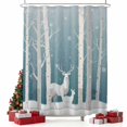 thumbnail image 2 of Christmas Shower Curtain, Winter Elk Blue Forest White Trees Snowflakes Waterproof Fabric Shower Curtains with 12 Hooks, Bathroom Curtain Set for Bathroom Accessories Decor, 72 x 72 Inches, 2 of 9