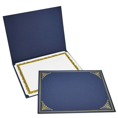 12-Pack Certificate Holder - Diploma Cover, Document Cover for Letter-Sized Award Certificates, Navy Blue, Gold Foil, 11.2 x 8.8