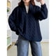thumbnail image 5 of Suéter de Cuello Alto y Larga para Mujer con Cremallera, Jersey Informal de Punto Acanalado para Otoño e Invierno. Azul Marino L, 5 of 8