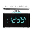 thumbnail image 3 of Emerson ER100401 Smartset Radio despertador dual de carga inalámbrica ultrarrápida de 15 vatios con altavoz Bluetooth, cargador USB, luz nocturna LED cian y pantalla de 1,4", 3 of 5