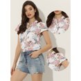 thumbnail image 2 of Blusa de satén Allegra K floral con cuello alto Blanco XL, 2 of 6