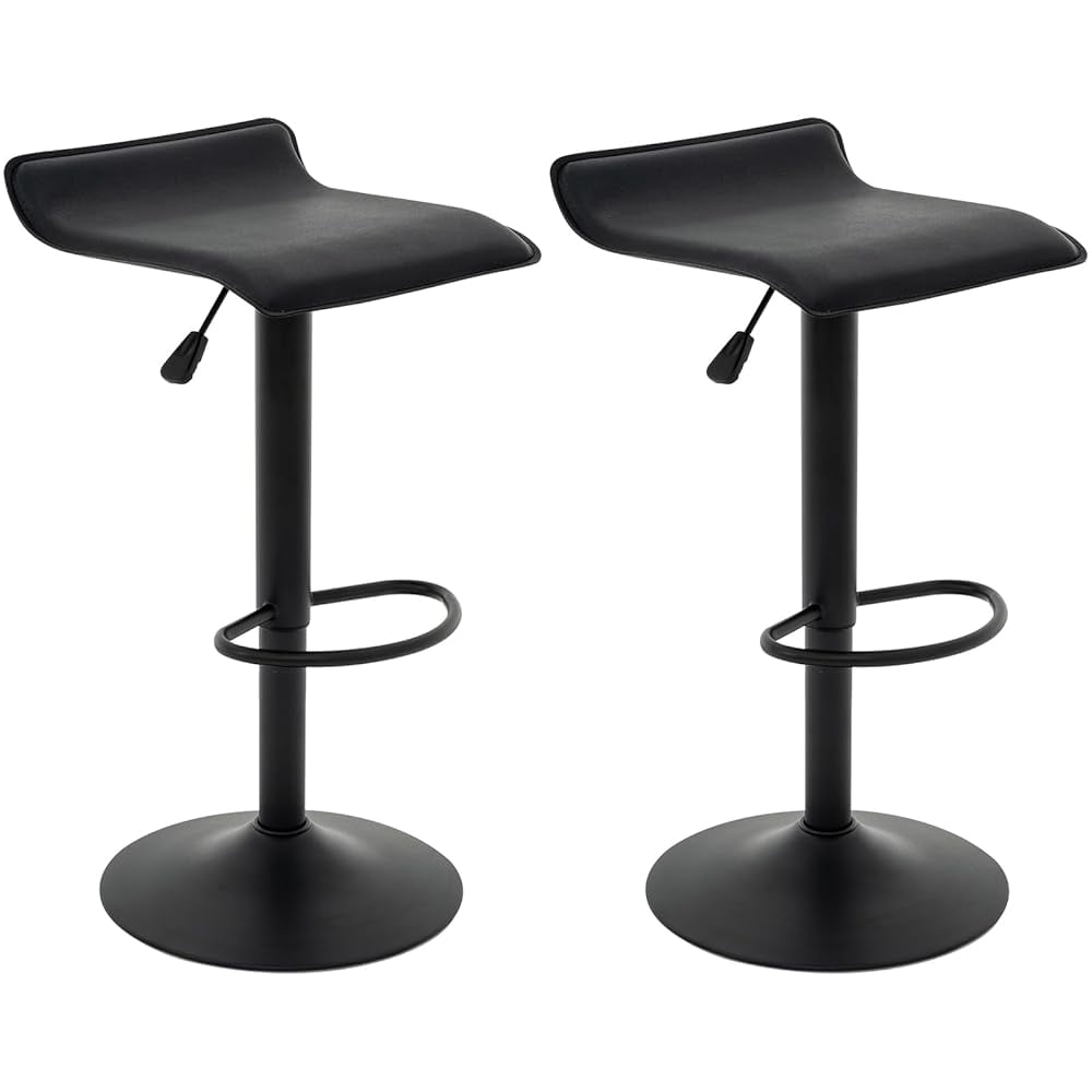 Backless Bar Stools Set of 2, 360° Swivel Adjustable Height PU Leather Bar Chairs, Modern Simple Counter Stools for Kitchen Island, Dining, Bar or Café Use (Black)