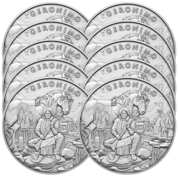 Collectible Lot of 10 - 1 Troy oz Geronimo Design .999 Fine Silver Round