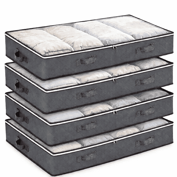 Brotasdro Under Bed Storage Bags for Clothes & Bedding, Clear Window Design, Moisture-Resistant, 4-Pack, 90L