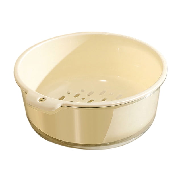 Double Layer Vegetable Washing Basket | Transparent Food-Grade Plastic Strainer Basin | Removable Drainage Design, Space-Saving Handles, Multipurpose Colander for Vegetables, Pasta, Fruits | 1 Pack