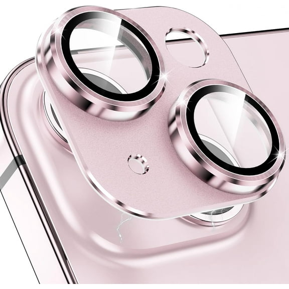 for iPhone 15 / iPhone 15 Plus Camera Lens Protector, 9H Tempered Glass Aluminum Alloy Metal Full Cover Drop Protection Case Friendly Camera Protector Accessories [Night Shooting], Pink