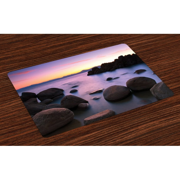 Lake Placemats Set of 4 Long Exposure Still Lake with Big Rocks in