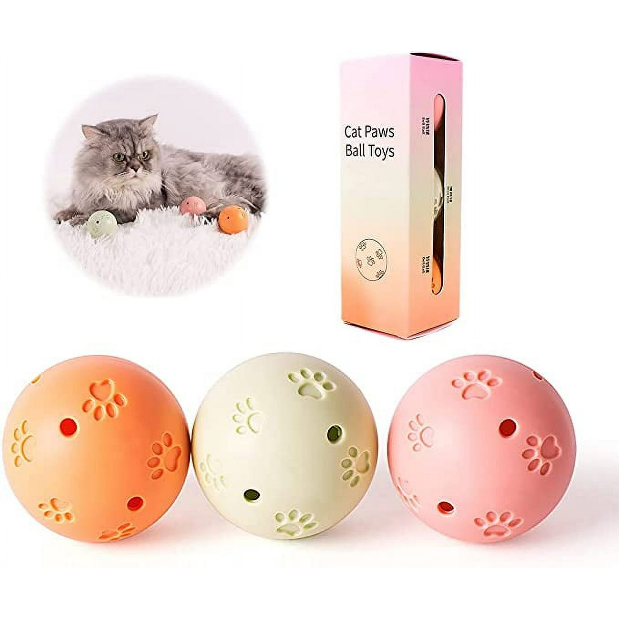 Cat Toys Balls with Bells and Catnip Cute Kitten Toys Cat Toys for Indoor Cats Plastic Cat Balls Assorted Colors 3 Pack Walmart