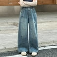 thumbnail image 5 of Zanarzt Girls High Wasited Jeans Girls Jeans for Kids Heart Embroidered Wide Leg Pants Straight Leg Pants Blue,15-16 Years, 5 of 7