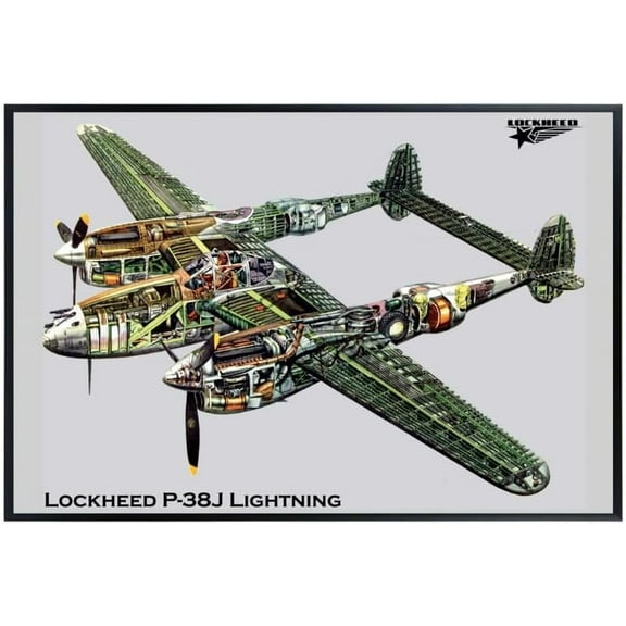 World War II Lockheed P-38 Lightning Wall Art – Vintage Bomber Aircraft Poster – High-Resolution Aviation Diagram Print for Pilots and Military Enthusiasts