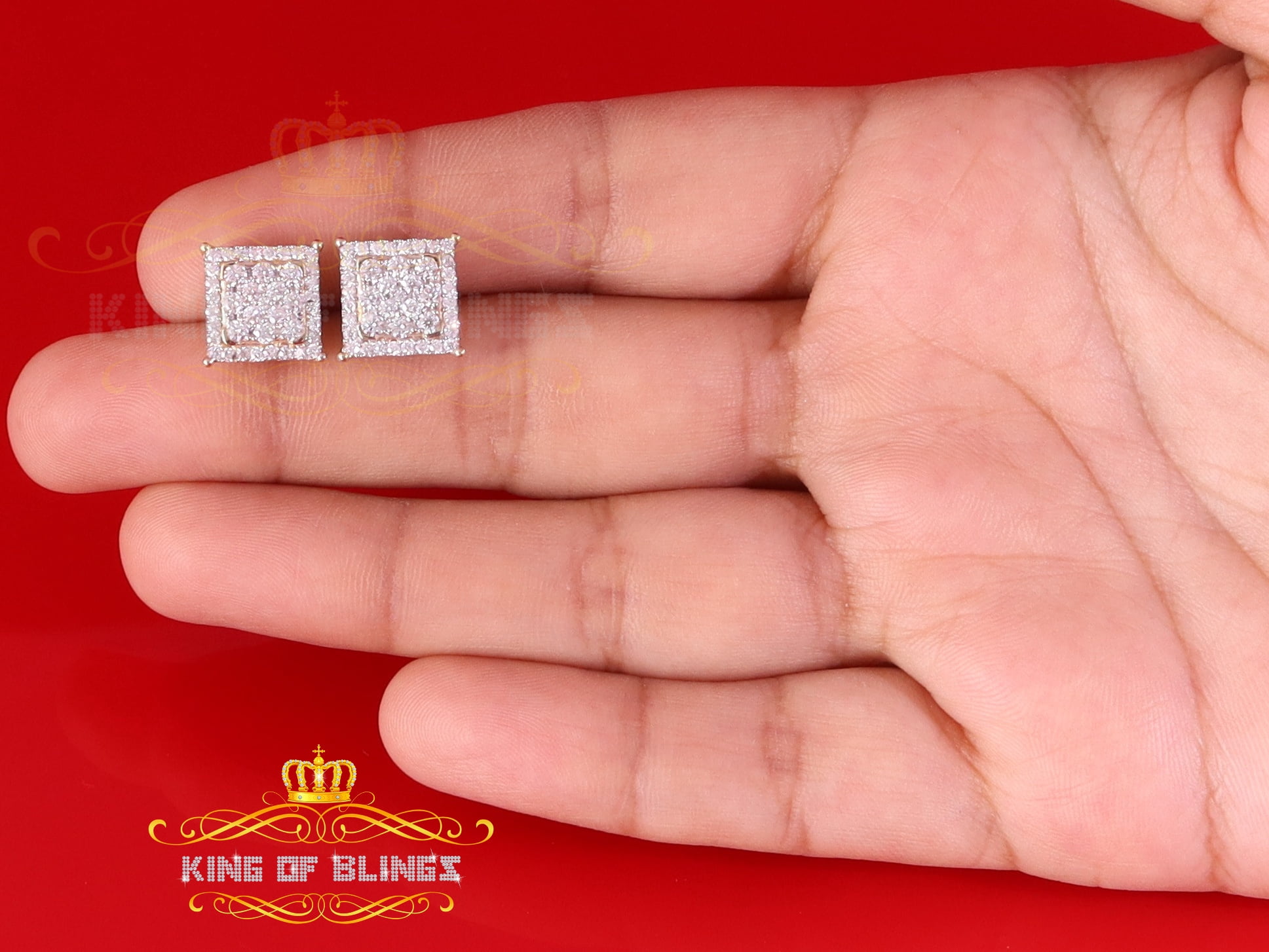 King of Bling's Men's/Women's 925 Silver Yellow 1.25ct VVS 'D' Moissanite Square Stud Earrings