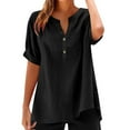 thumbnail image 2 of FAIWAD Linen Shirts for Women Button Up V Neck Loose Summer Short Sleeve Tops Dressy Casual Oversized Blouses, 2 of 6