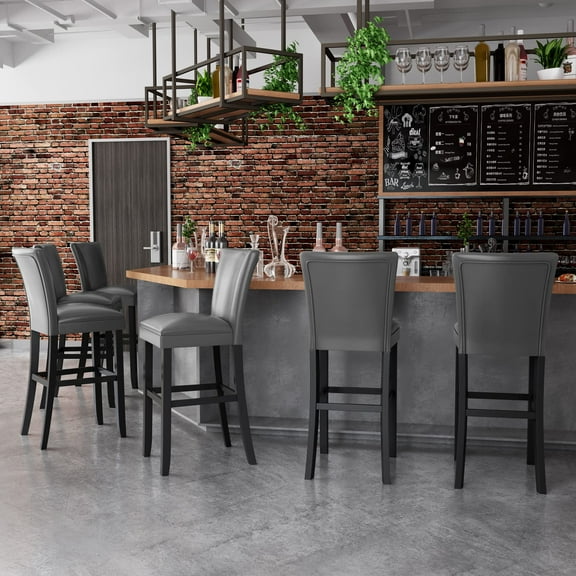 JESONVID Set of 6 Counter Height Bar Stools, 46"H Solid Wood Counter Stools Barstools Chairs with Upholstered Back for Bar Kitchen Restaurant, Grey GBY1331GY