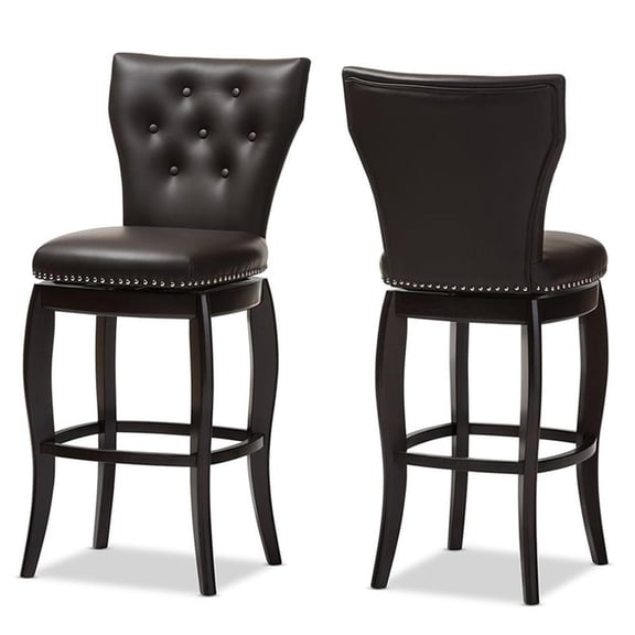 Bowery Hill Faux Leather Dark Brown Bar Stool Swivel Button-Tufted Unassembled