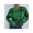 thumbnail image 4 of Checkered Knit Sweater for Women Fall Winter Casual Crew Neck Pullover Sweaters Color Block Tops Green XL, 4 of 8