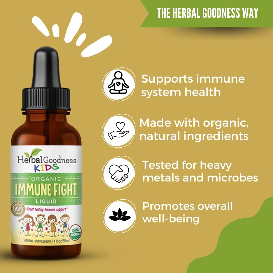 Kids Immune Support Liquid Extract Drops 1fl.oz, Turmeric, Ashwagandha for Kids, Children Immunity Booster Supplement - Herbal Goodness