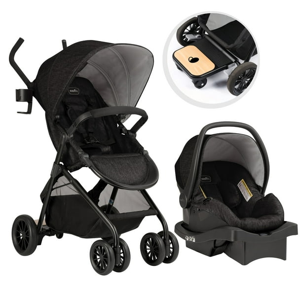 Evenflo Sibby Travel System Stroller Solid Print Gray Black Com - Baby Boy Car Seat And Stroller