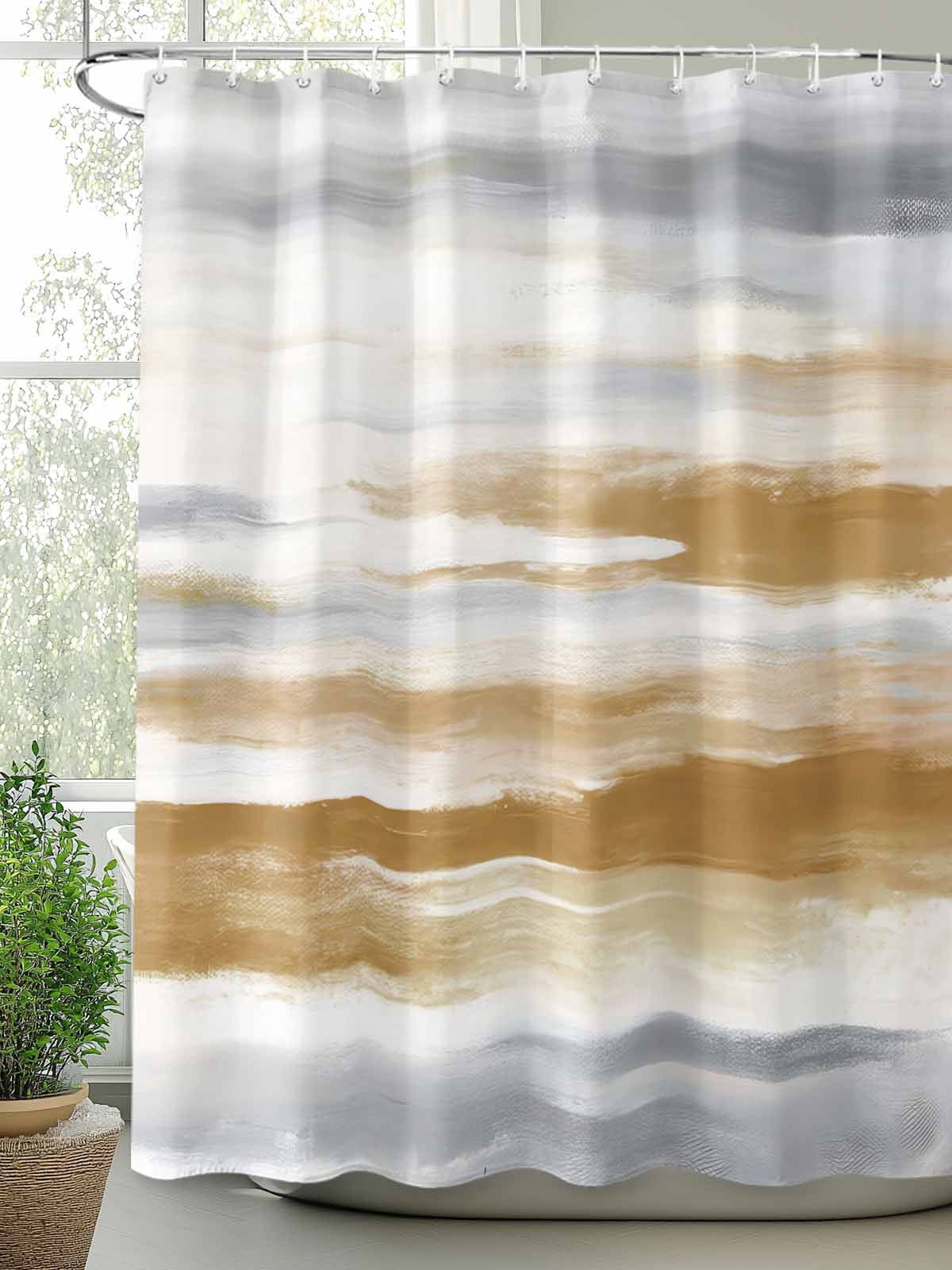 Boanket Polyester Fabric Brown Gray White Shower Curtain, Vintage Rustic Abstract Mottled Art Waterproof Bathtub Curtain Bathroom Decor Set with Hooks 72 x 96 Inches,