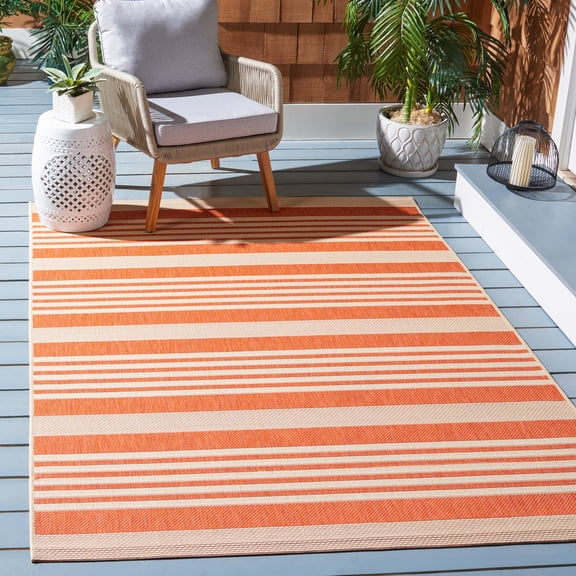 Safavieh Courtyard Caroline Striped Indoor/Outdoor Area Rug, Terracotta/Beige, 6'7" x 9'6"