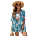 thumbnail image 3 of Xoenoiee Tropical Plumeria Flower Print Womens Fashion 2 Piece Outfits Palm Leaves Design Short Sleeve Tops Set Matching Shorts Loungewear Tracksuit Lounge Sets for Resort Vacation, Size M, 3 of 7
