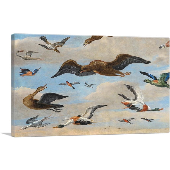 ARTCANVAS Study Of Birds On a Sky Background Oil On Copper Canvas Art Print by Jan Van Kessel Elder - Size: 40" x 26" (1.50" Deep)