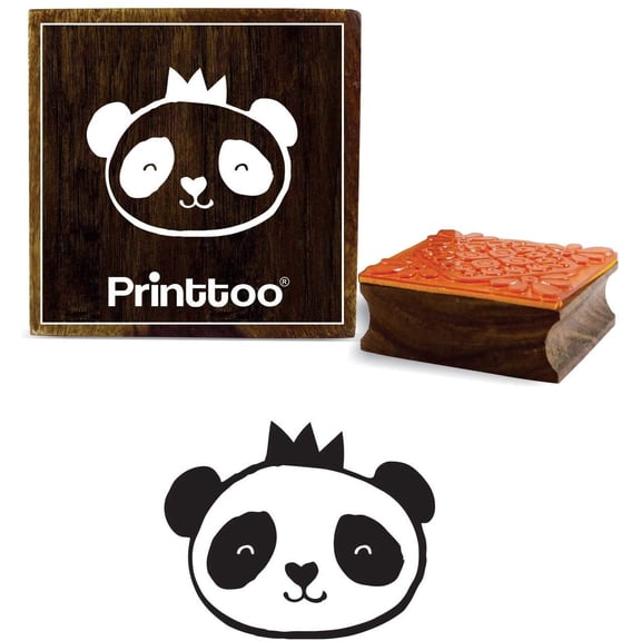 Printtoo Scrap-booking Panda Bear Face Design Square Wooden Rubber Stamp Diary Card-2 x 2 Inches