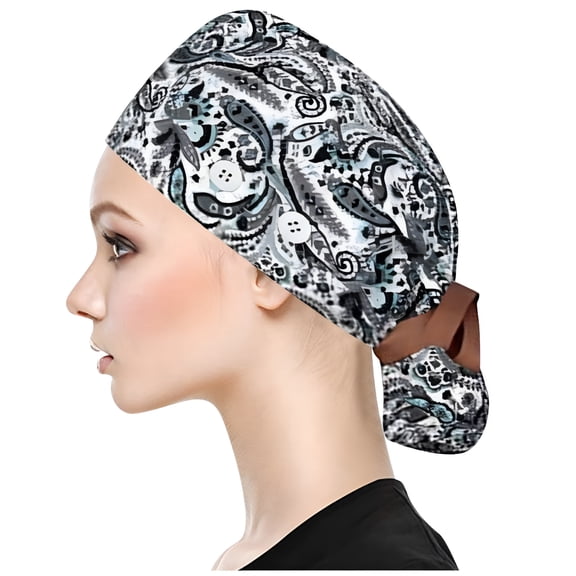 TELOLY Nurse Hat, Baseball Cap, Scrub Hat With Buttons, Sweatband, Bouffant for Women and Men, Surgical Caps, Black