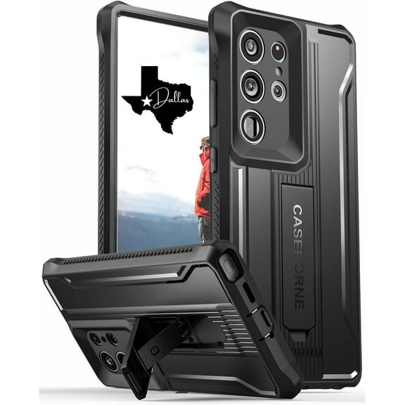 CaseBorne V Compatible with Samsung Galaxy S24 Ultra Case - [Extremely Rugged] [Military Grade 5-Layer Construction] with Built-in kickstand - [Formerly ArmadilloTek] - Black