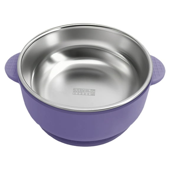 LKXGBMY Stainless Steel Suction Bowls, 2-in-1 SUS304 Bowl & Removable Silicone Suction Bowl, Anti Scald Non Toxic Snack Container, Purple
