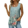 thumbnail image 2 of Wycnly Tank Tops for Women Lightweight Loose Fit Pleated Swing Tunic Tops Summer Floral Print Square Neck Sleeveless Shirts Fashion Blouses Green m, 2 of 5