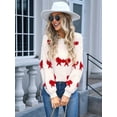 thumbnail image 6 of Women'S Sweater 2025 Fall - Long Sleeve Crewneck Tops Knit Oversized Pullover Casual Print Jumper Red S, 6 of 8