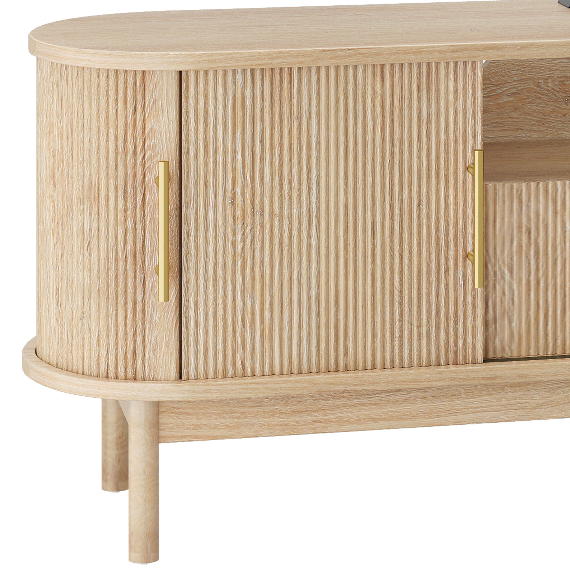 Uforic 60" TV Stand with Mount for 32-75" TVs, Height Adjustable Fluted Entertainment Center, Oak