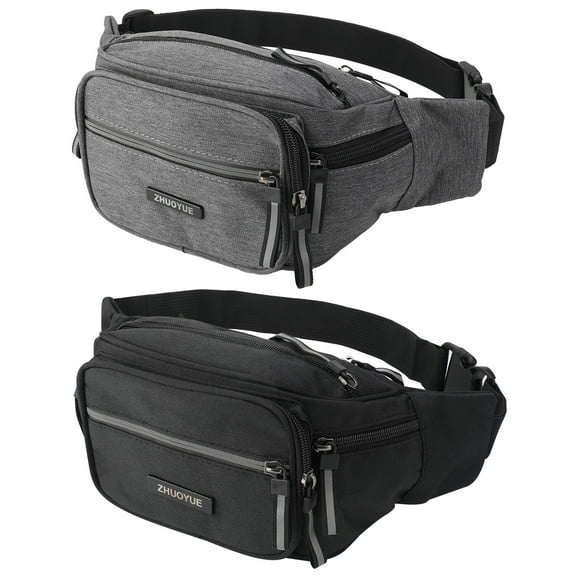 Bocaoying 2 Pack Multi-Pockets Fanny Packs for Men Women, Crossbody Bag Waist Bag with 6-Zipper Pockets and Adjustable Straps, Water Repellent Bum Bag for Outdoors Sports Travel Hiking Running