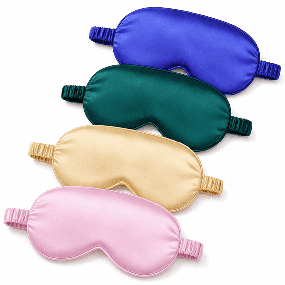 4PCS Silk Eye Mask for Sleeping,Soft Eye Cover for Sleeping,Blackout Eye Mask with Elastic Strap,Satin Blindfold Night Eyeshade for Women Men Kids(Gold)