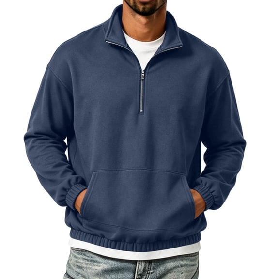 Gytharion Men's Half-zip Sweatshirts Mock Neck Kangaroo Pockets Solid Color Cozy Pullovers Winter Warm Classic Pullover Tops