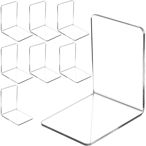 Sujetalibros de acrílico transparente-Sujetalibros, Sujetalibros para estantes, Soporte de estante de acrílico transparente para estantería, -4 pares