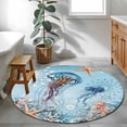 thumbnail image 4 of Blue Coastal Jellyfish Large Area Rugs for Bedroom Living Room, Soft Non Slip Carpet Bedside Rug, Summer Beach Starfish Botanical Round Floor Cover Kitchen Accent Rug 3' for Dining Room/Office, 4 of 9
