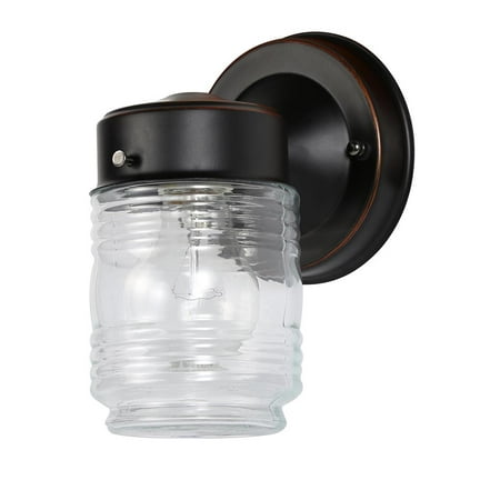 Design House 505198 Jelly Jar 1-Light Outdoor Wall Light, Clear Ribbed Glass, Oil Rubbed Bronze