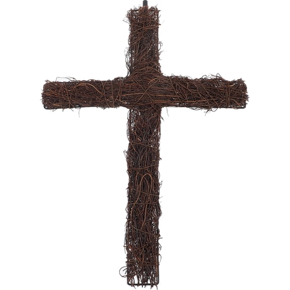 KALLORY Wicker Wall Decor Rattan Cross Stake Brown Rattan 1Pack