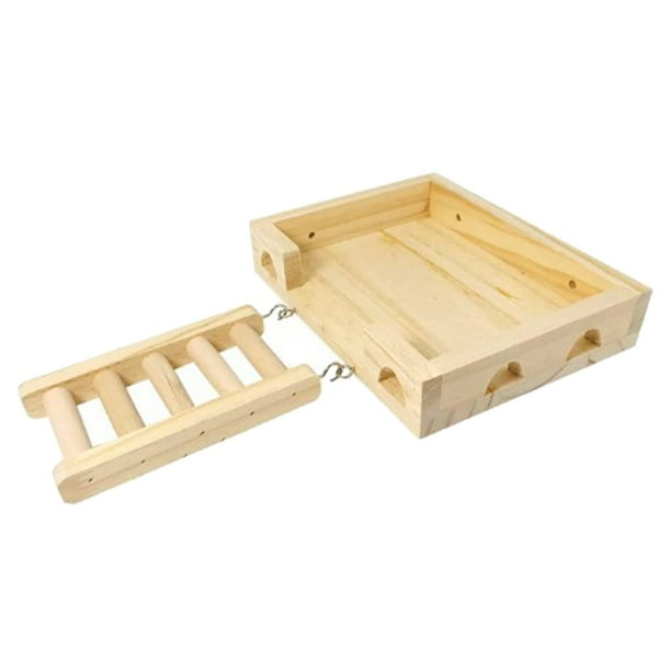 Escalera de madera para hámster, accesorios para jaulas de pájaros, juguete para masticar y hacer ejercicio. Plataforma 30x22x4cm