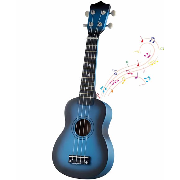 21 Inch 4 String Wooden Acoustic Guitar Ukulele Musical Instruments Perfect For Beginner (Blue)