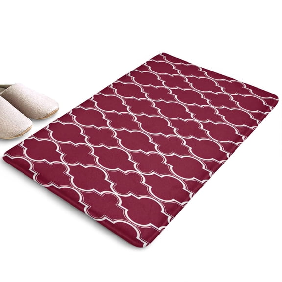 Burgundy Geometric Quatrefoil Flannel Non Slip Door Rugs,Washable Door Mats Indoor,Decorative Door Mats,Dirt-Resistant and Absorbent Doormat for Entrance,Bedroom,Kitchen,Bathroom,23.5"x16"