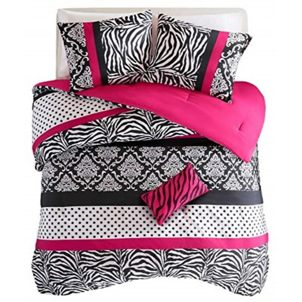 Mi Zone Comforter Bed Set Teen Kids Girls Pink Black White Animal Print Polka Dots Bedding Set Twin Twin Xl Walmart Com Walmart Com