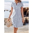 thumbnail image 4 of Women'S Casual Short Sleeve Striped Shirt Dress Notched V-Neck Midi Long Beach Dress Navy Blue L, 4 of 7